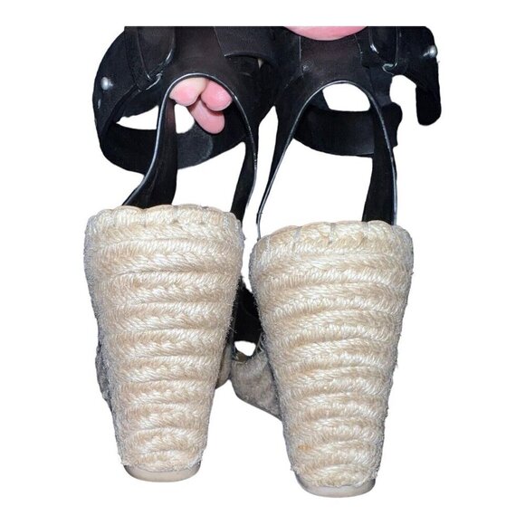 DOLCE VITA Black Leather Open Toe Ankle Strap Espadrille Wedge Sandals Sz 10 - Picture 4 of 10